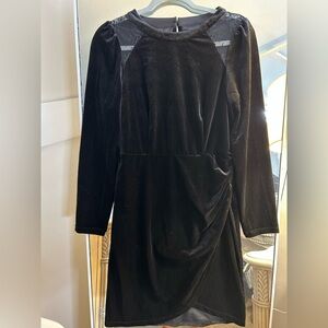 NEW Black Velvet Long Sleeve Fit & Flare Wedding Guest Elegant Dress Lace M
